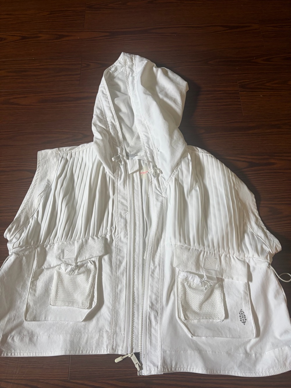 FP movement White Hooded Lightweight Jacket vest with Pleated Detail